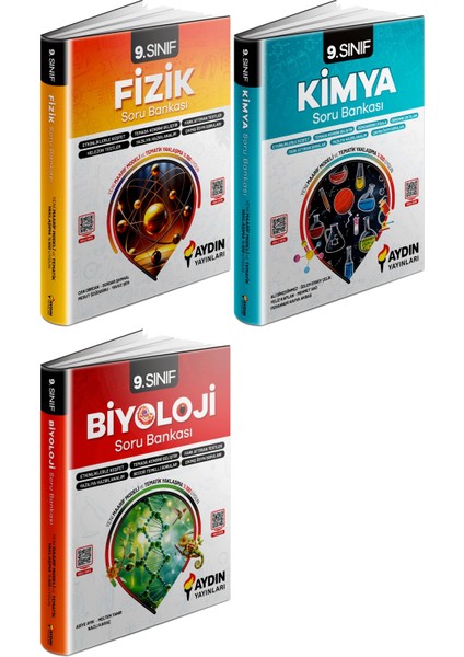 Aydın 2025 9. Sınıf Fizik + Kimya + Biyoloji Konu Özetli Soru Bankası Seti 3 Kitap