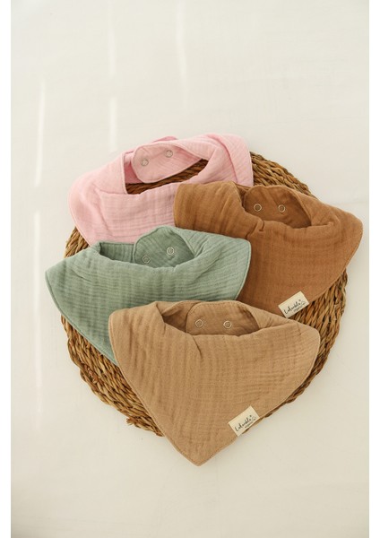 4'lü Pamuk 4kat Multi Müslin Fular ,yakalık Kız Bebek Salya ve Mama Önlük