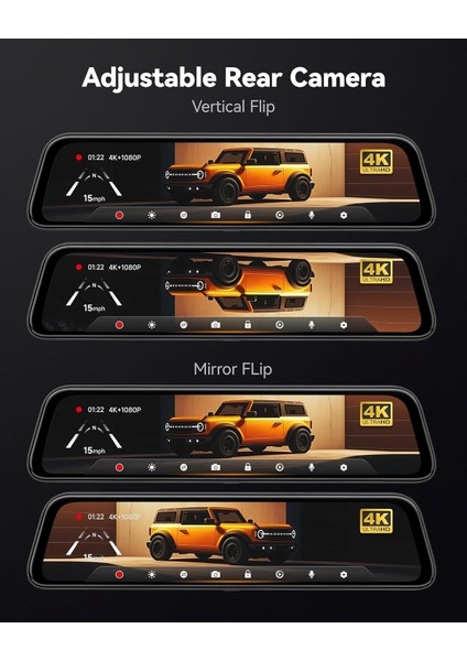 12" G840S 4K Ayna Dashcam, Ön & Arka Kamera, 5,8 Ghz Wifi, IPS Dokunmatik Ekran indirimleri