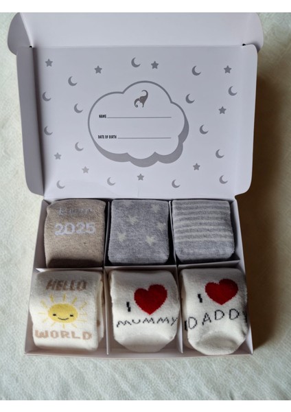 OKAYRO Organic %100 Organik Pamuk Havlu Örgü Bebek Çorap Seti | Hediye Kutulu Yenidoğan 6’lı | Baby Shower