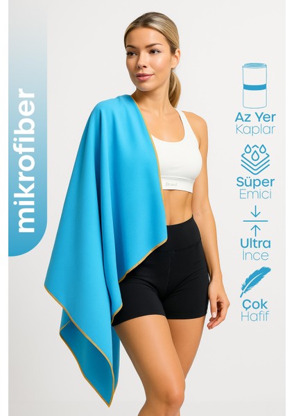 Unisex Mikrofiber Plaj Havlusu 80X130 cm Yumuşak Dokulu Deniz Banyo Sporcu Havlusu Large Boy Turkuaz