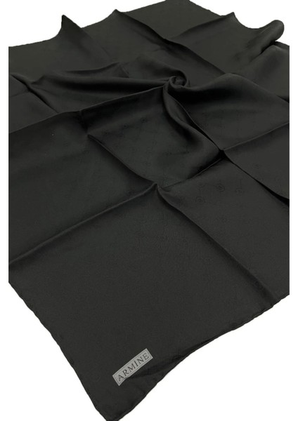 Jakarlı Ipek Eşarp 2000 (J) - Monogram Desenli - 01 - Siyah