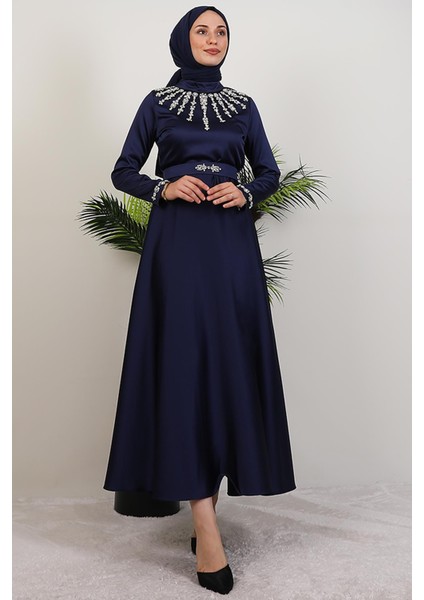 Taş Işleme Detay Elbise Lacivert modelleri