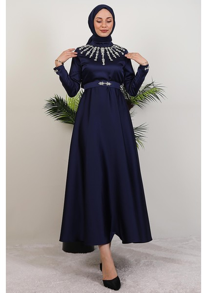 Taş Işleme Detay Elbise Lacivert fırsatları