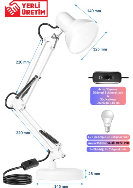 2li Set Masa Lambası + Kronometreli Öğrenci Saati Akrobat Metal 360° Çalışma Masası Lambası Beyaz fırsatları