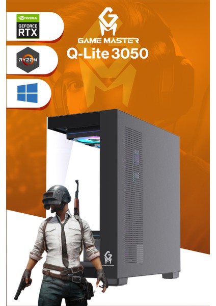 Qlite 3050 Amd R5 5500 Cpu 16GB Ddr4 Ram 512GB M.2 SSD RTX3050 7x Argb Fan Siyah Gaming Pc modelleri