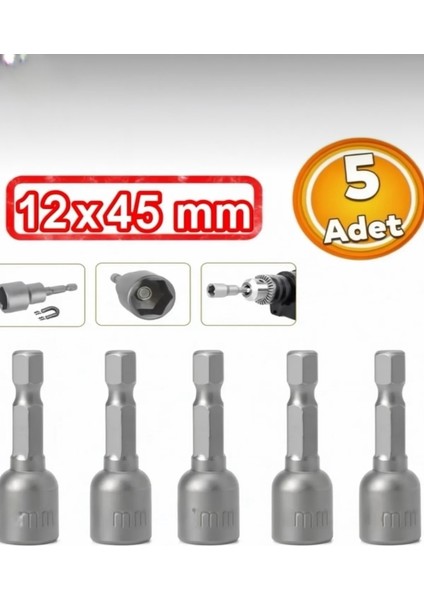 Manyetik Somun Sıkma Adaptörü Çatı Vidası Sıkma 12 mm (5 Adet)