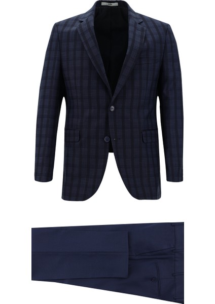 Slim Fit Kombinli Ekose Takım Elbise