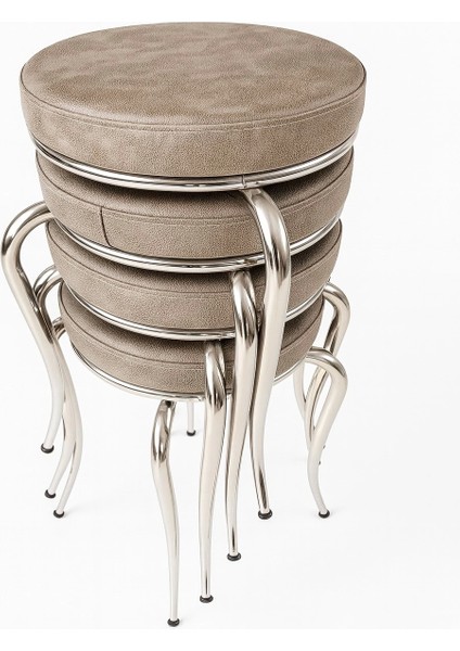 Paslanmaz Krom Ayaklı Deri Tabure 4 Adet Vizon modelleri