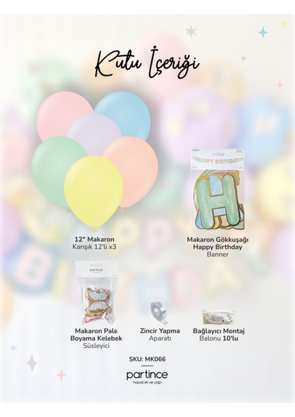 Gökkuşağı Happy Birthday Yazısı Kelebek Tema Mini Parti Seti Doğum Günü Balon Zinciri Kelebek Doğum Günü Süsü fiyatları