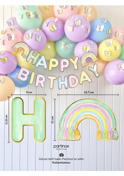 Gökkuşağı Happy Birthday Yazısı Kelebek Tema Mini Parti Seti Doğum Günü Balon Zinciri Kelebek Doğum Günü Süsü fırsatları