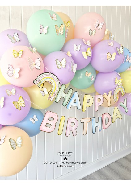 Gökkuşağı Happy Birthday Yazısı Kelebek Tema Mini Parti Seti Doğum Günü Balon Zinciri Kelebek Doğum Günü Süsü indirimleri