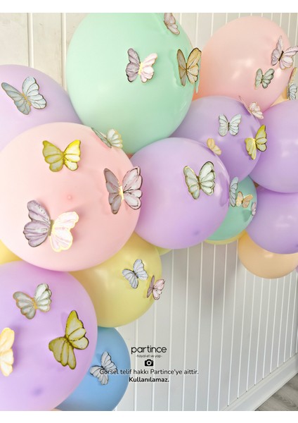 Gökkuşağı Happy Birthday Yazısı Kelebek Tema Mini Parti Seti Doğum Günü Balon Zinciri Kelebek Doğum Günü Süsü