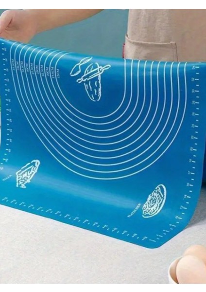 Büyük Boy Silikon Hamur Açma Matı Plastik Saplı Silikon Merdane Metal Hamur Kesme Aparatı