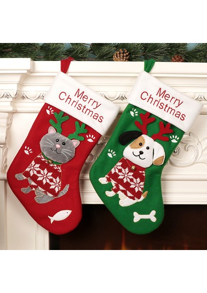 Sevimli Kedi Köpek Noel Karikatür Çorap Askısı (Yurt Dışından) fiyatları
