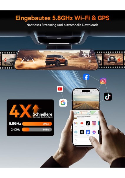 12" G840H Ayna Dashcam, 2.5k Ön & 1080P Arka Kamera, Adas & Bsd fiyatları