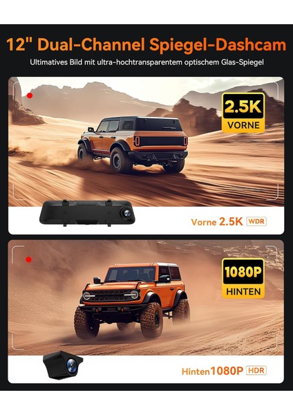 12" G840H Ayna Dashcam, 2.5k Ön & 1080P Arka Kamera, Adas & Bsd indirimleri
