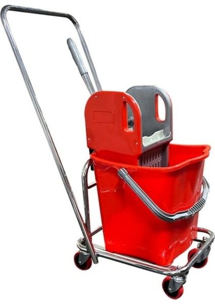 Tek Kovalı Krom Temizlik Arabası ve Paspas Arabası Temizlik Seti Plastik Presli