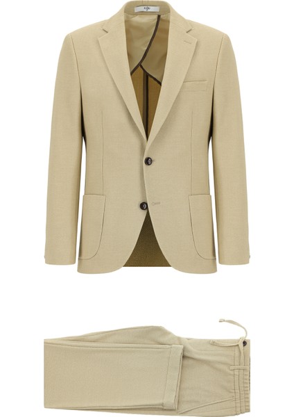 Regular Fit Çizgili Beli Lastikli Ipli Takım Elbise