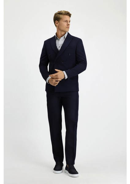 Slim Fit Dar Kesim Kruvaze Takım Elbise
