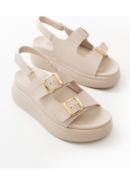 Bayan Sandalet 24422-1185 Bej Dolgu Topuk Kadın Sandalet fırsatları