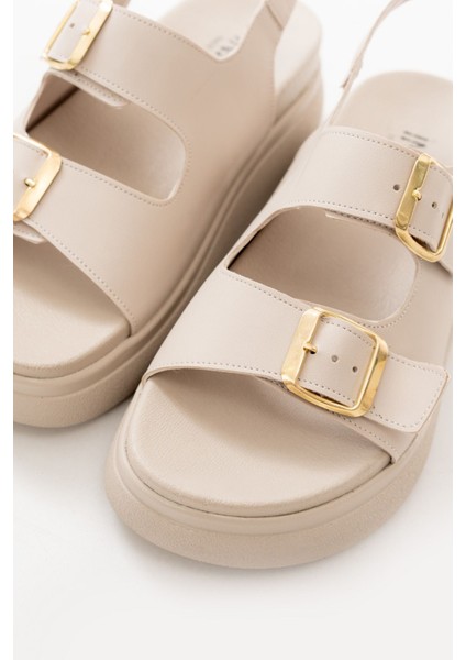 Bayan Sandalet 24422-1185 Bej Dolgu Topuk Kadın Sandalet