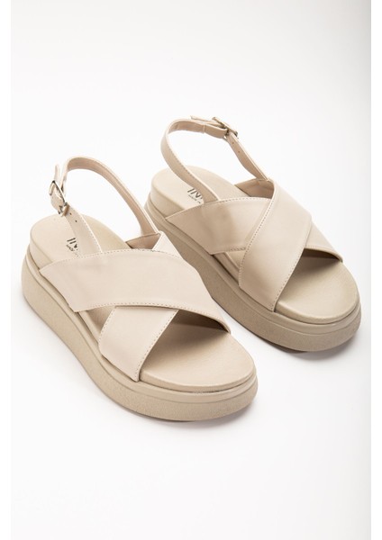 Bayan Sandalet 24422-1164 Bej Dolgu Topuk Kadın Sandalet