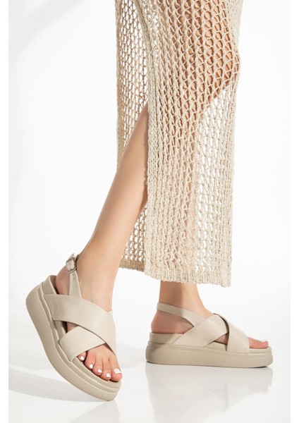Bayan Sandalet 24422-1164 Bej Dolgu Topuk Kadın Sandalet indirimleri