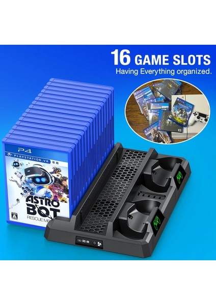 Ps4 Slim Ps4 Pro Çift Fanlı Dikey Soğutucu ve Kol Şarj Edici Ps4 Şarj Standı Oyun Depolama Ps4 Standı indirimleri