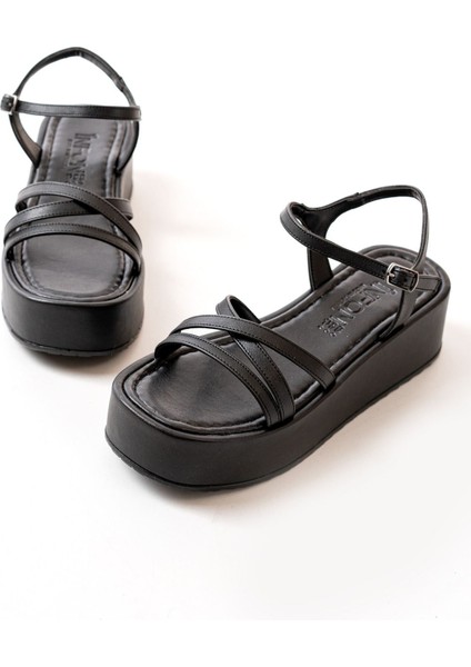 Bayan Sandalet 861-1016 Siyah Dolgu Kadın Sandalet indirimleri