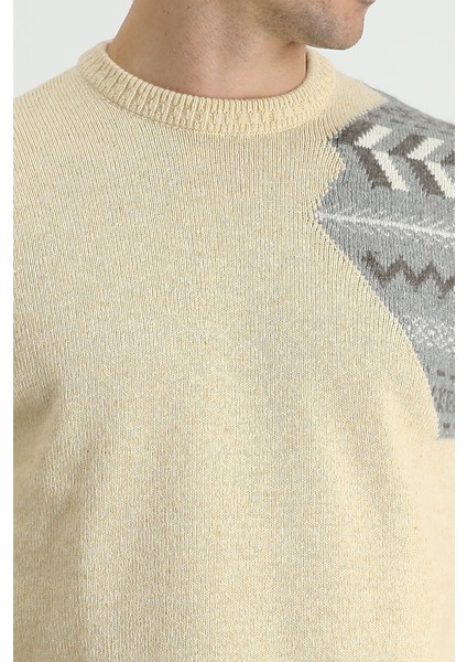 Bisiklet Yaka Desenli Yünlü Slim Fit Dar Kesim Triko Kazak fırsatları