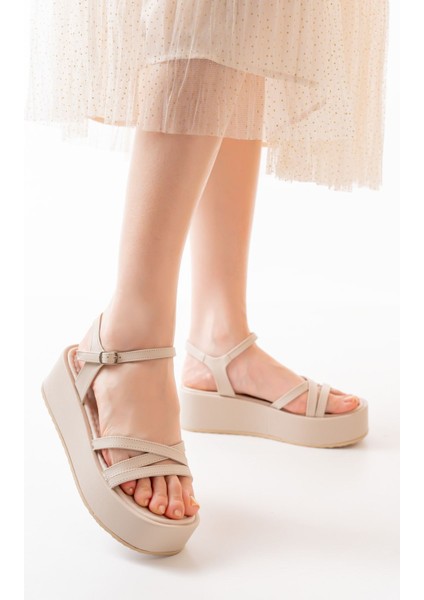 Bayan Sandalet 861-1016 Bej Dolgu Kadın Sandalet indirimleri