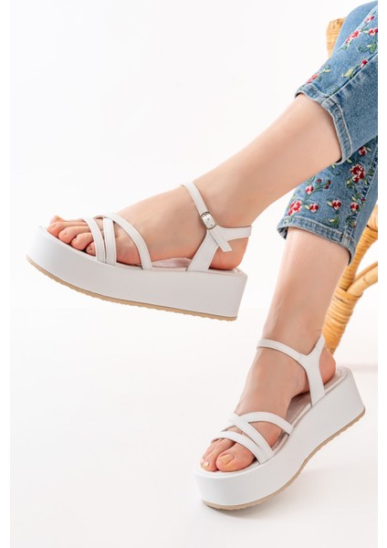 Bayan Sandalet 861-1016 Beyaz Dolgu Kadın Sandalet fırsatları
