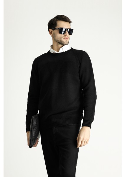 Bisiklet Yaka Slim Fit Dar Kesim Dikişsiz Desenli Yünlü Triko Kazak