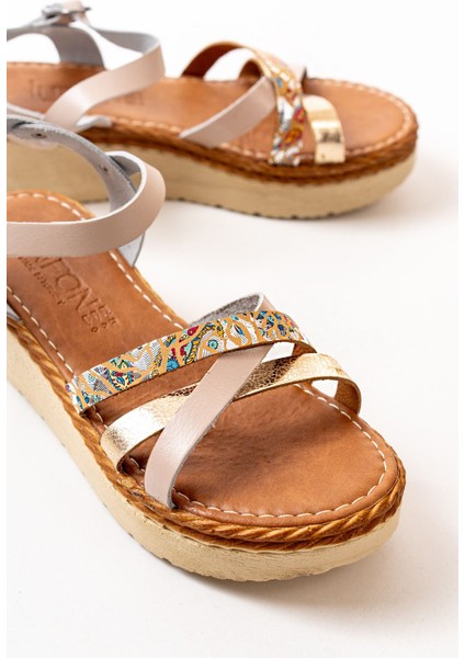 Bayan Sandalet 730-015 Bej Garni Ortopedik Hakiki Deri Dolgu Kadın Sandalet fırsatları