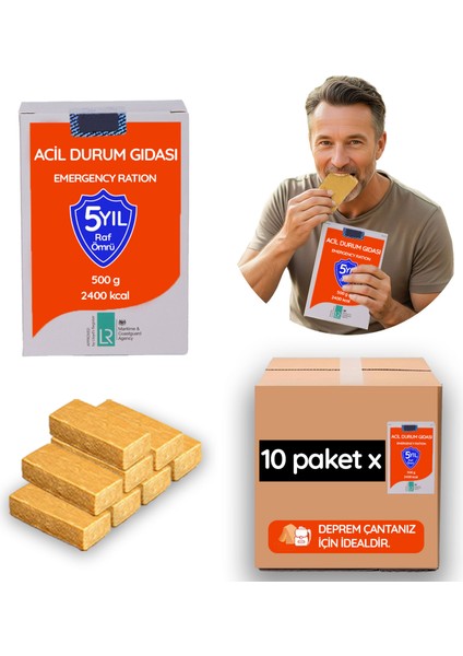 Acil Durum ve Deprem Gıdası, Afet Beslenme Paketi , Hayat Kurtaran Beslenme, 5 Yıl Raf Ömrü, (1 Koli) (10 Paket x 500 gr )