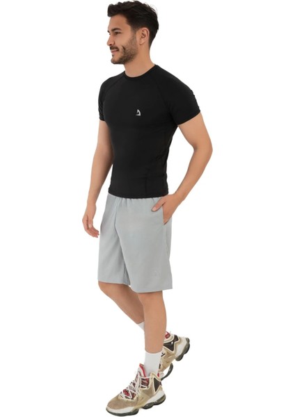 Erkek Gri Kısa Antrenman Şortu Günlük Cepli Sporcu Şortu DMN552369
