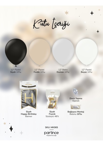 Siyah Happy Birthday Yazısı Yetişkin Tema Mini Parti Seti Doğum Günü Balon Zinciri Siyah Doğum Günü Süsü fiyatları