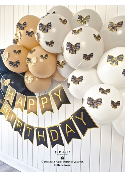 Siyah Happy Birthday Yazısı Yetişkin Tema Mini Parti Seti Doğum Günü Balon Zinciri Siyah Doğum Günü Süsü indirimleri