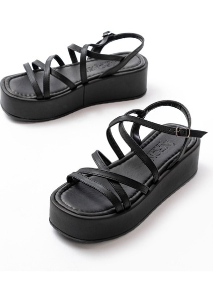 Bayan Sandalet 861-1029 Siyah Dolgu Kadın Sandalet modelleri