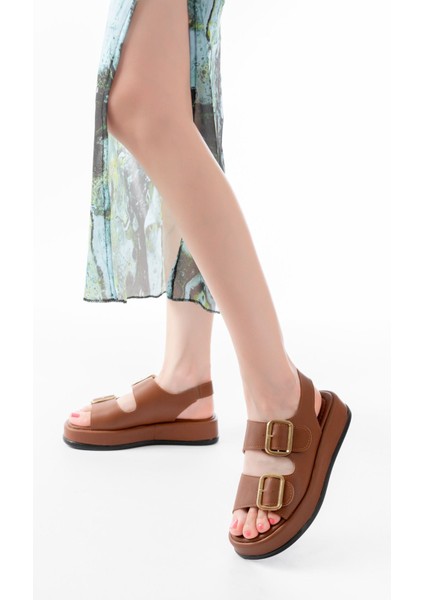 Bayan Sandalet 1187 Taba Dolgu Topuk Lastik Baretli Kadın Sandalet fiyatları