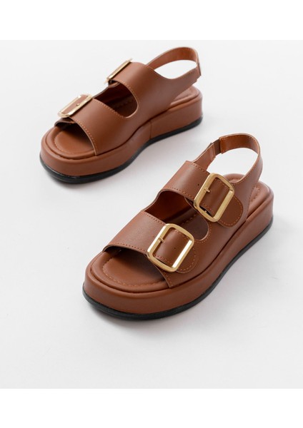 Bayan Sandalet 1187 Taba Dolgu Topuk Lastik Baretli Kadın Sandalet modelleri