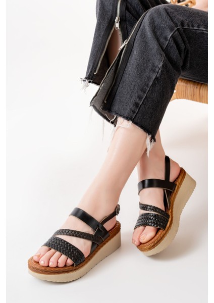 Bayan Sandalet 730-152 Siyah Ortopedik Hakiki Deri Dolgu Kadın Sandalet fırsatları