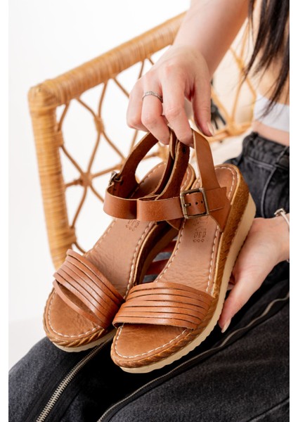 Bayan Sandalet 731-07 Taba Ortopedik Hakiki Deri Dolgu Kadın Sandalet modelleri