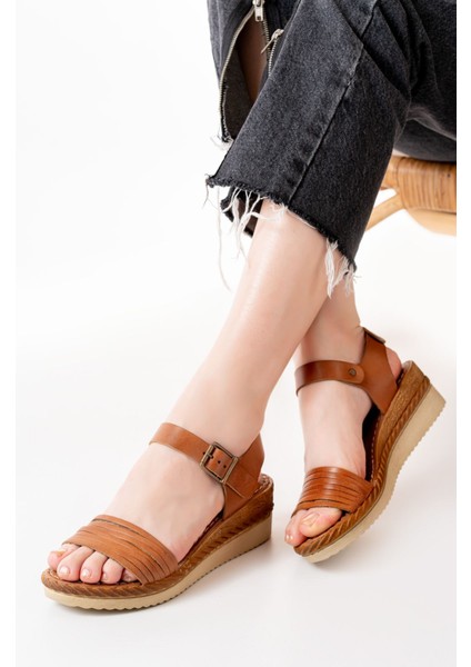 Bayan Sandalet 731-07 Taba Ortopedik Hakiki Deri Dolgu Kadın Sandalet fırsatları