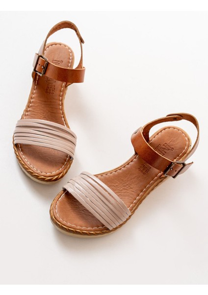 Bayan Sandalet 731-07 Bej Ortopedik Hakiki Deri Dolgu Kadın Sandalet modelleri
