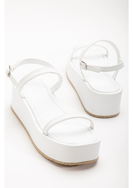 Bayan Sandalet 861-1027 Beyaz Dolgu Topuk Kadın Sandalet indirimleri