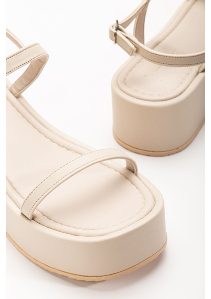 Bayan Sandalet 861-1027 Bej Dolgu Topuk Kadın Sandalet indirimleri