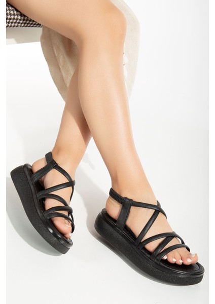 Bayan Sandalet 24413-841 Siyah Dolgu Topuk Kadın Sandalet fiyatları