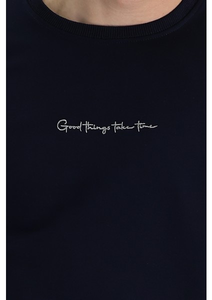 Bisiklet Yaka Nakışlı Pamuklu Sweatshirt indirimleri